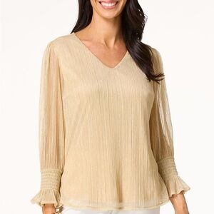 Cato Cream and Gold Puff Sleeve Blouse